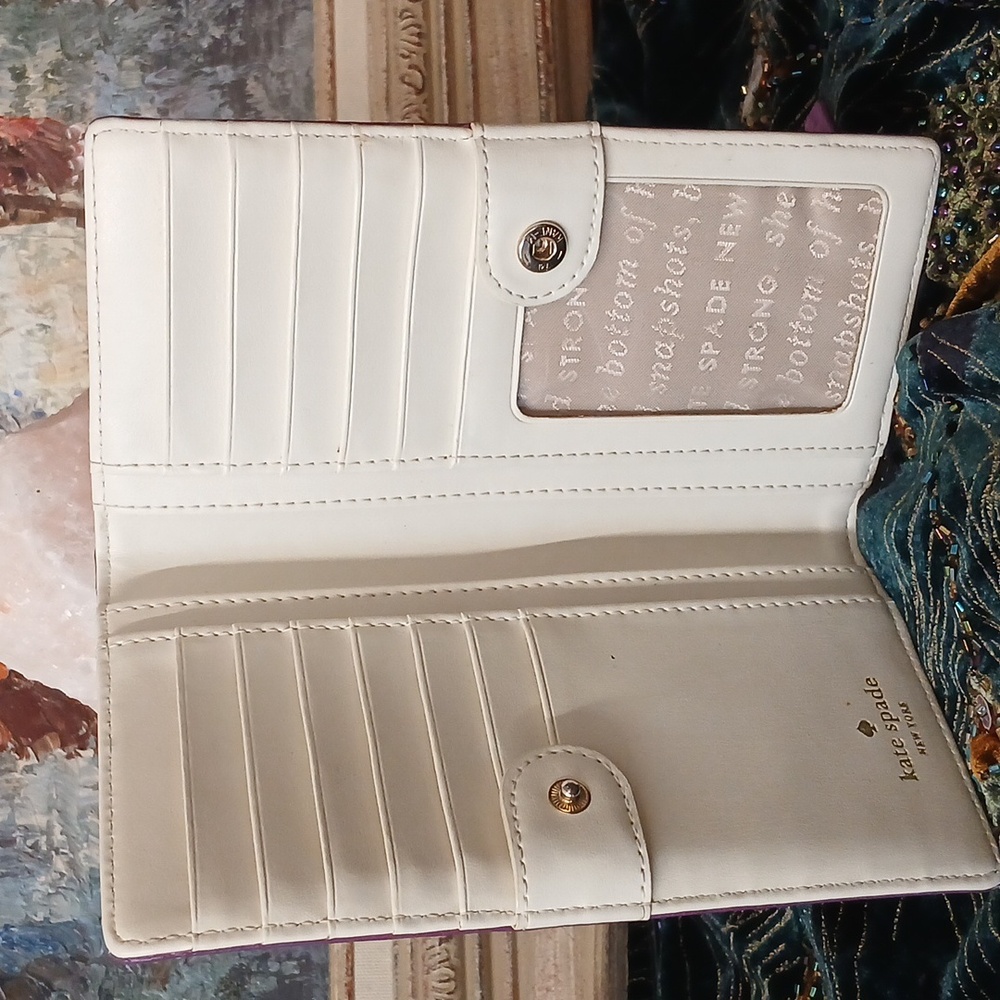 KATE SPADE ♠️ Carmine Street Bazookapik Purple Polka Dot Texture Snappy Wallet - Picture 4 of 11